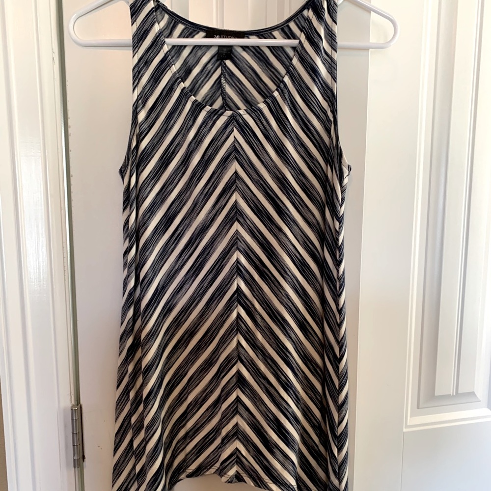 AB studio blue and white sleeveless knit top